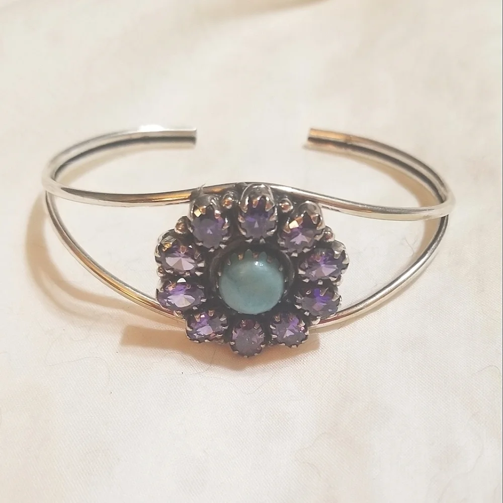 20.91 Carats! TANZANITE LARIMAR Sterling Bangle Bracelet Vintage - Picture 5 of 8